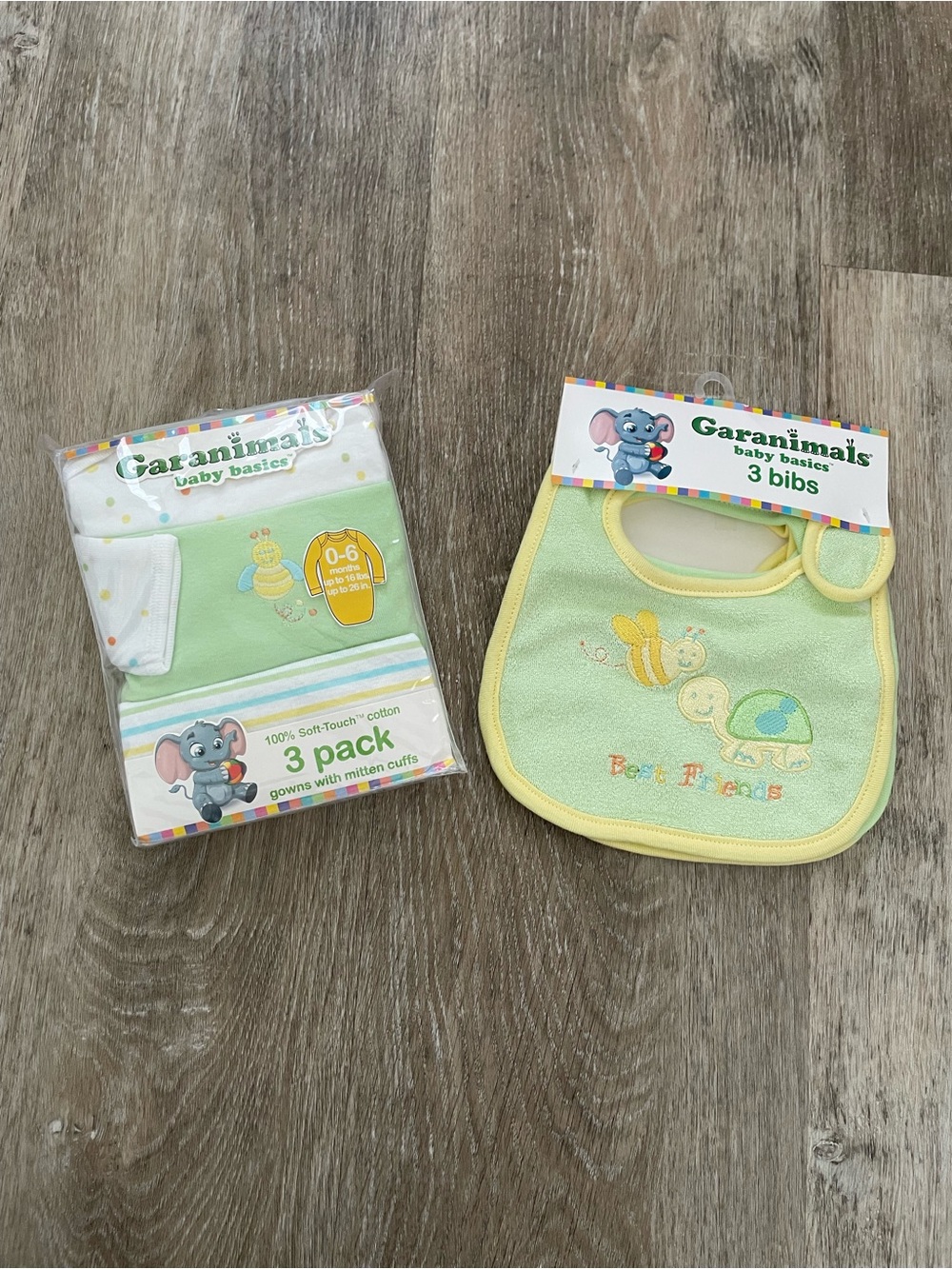 NWOT Garanimals Light Green Baby Bibs & Gowns Set - 3 Pack